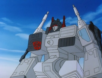 Metroplex in giant robot mode — original US G1 animation, Five Faces of Darkness, Part 5.
